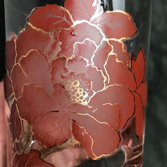 Retro Style Vintage Gold Trim Floral Design Old Fashioned Glasses Heavy Bottom - Picture 13 of 16